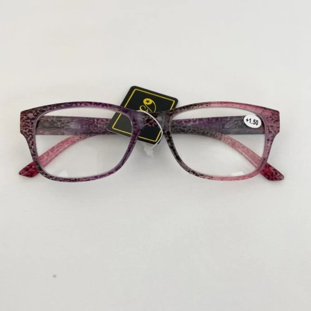 Bevi +1.50 Red & Purple Cheetah Square Reading Glasses
